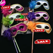 Маскарадная перьевая Цветочная женская маска на палочке Mardi Gras карнавальный костюм на Хэллоуин Ручка палка Вечерние Маски рождественские принадлежности