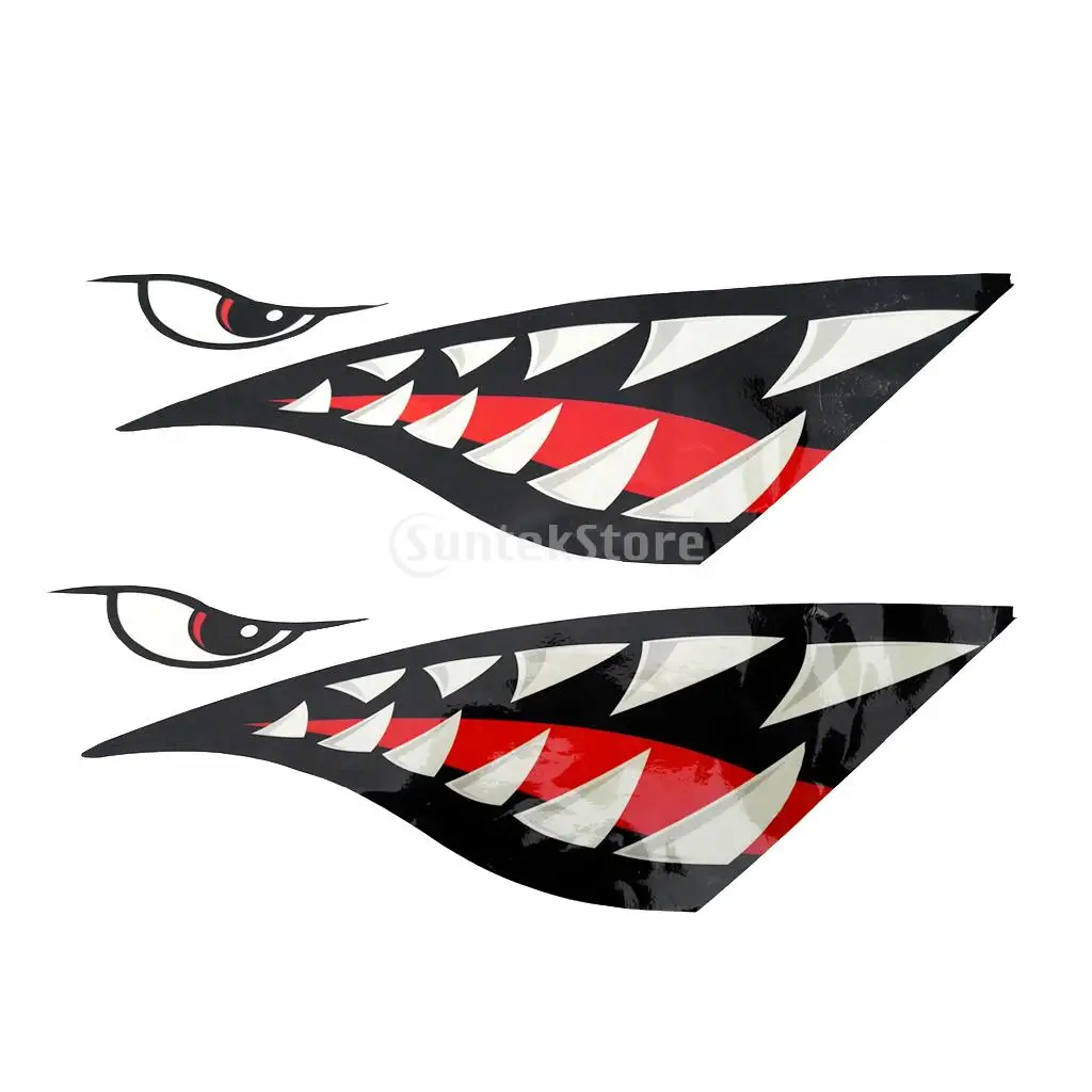 4 шт. виниловые большие зубы акулы рот смешные наклейки для каяк каноэ, Рыбалка лодка Dinghy автомобильный бампер грузовик Окно Графика