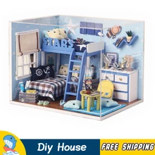 Миниатюрный Кукольный дом голубое небо домашний DIY светодиодный деревянный кукольный домик с мебели игрушки для подростков фигурка строительные Подарки Наборы