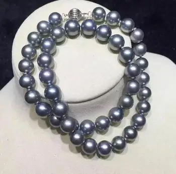 

elegant 9-10 mm round silver grey pearl necklace 18inch 36"