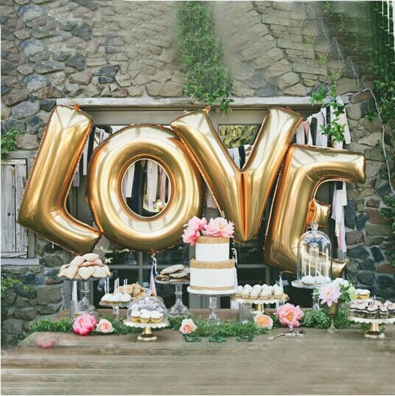 

4pcs 40inch Gold Romantic Love Balloons Giant Jumbo Letter Balloons Wedding Birthday Woman Party Baby Bridal Shower Gold Silver