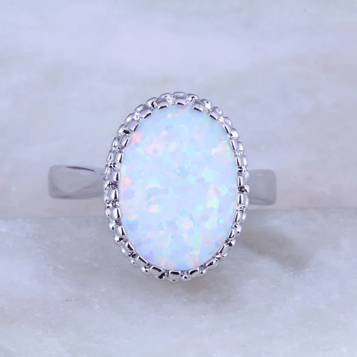

Love Monologue Flawless White Fire Opal Oval Ring 925 Stamp Silver Color J0528 Size 5.5/7/8/9/10 Free Fast Shipping