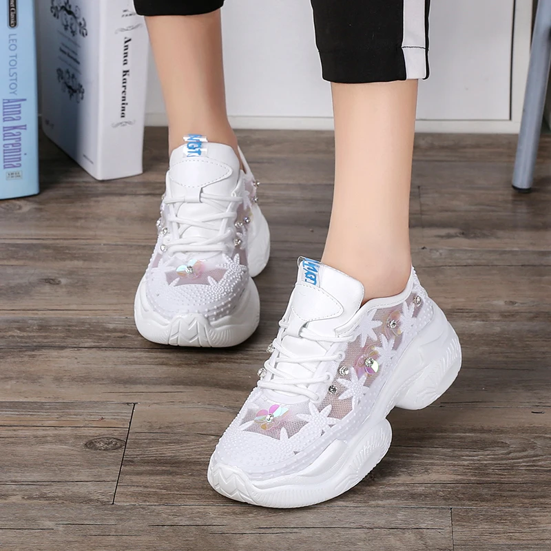 

Rimocy Fashion Flowers Breathable Women Sneakers Autumn Comfortable Breathable Mesh Woman Shoes Platform Casual Shoes Mujer 2019