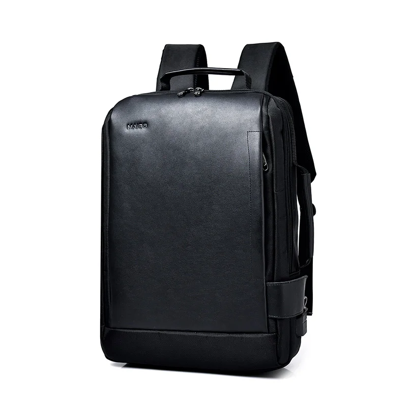 

15.6 Inch Notebook Backpack Black Contractive Leather Backpack for Men USB Charging Male Travel Backpack Nylon Mens Rucksacks