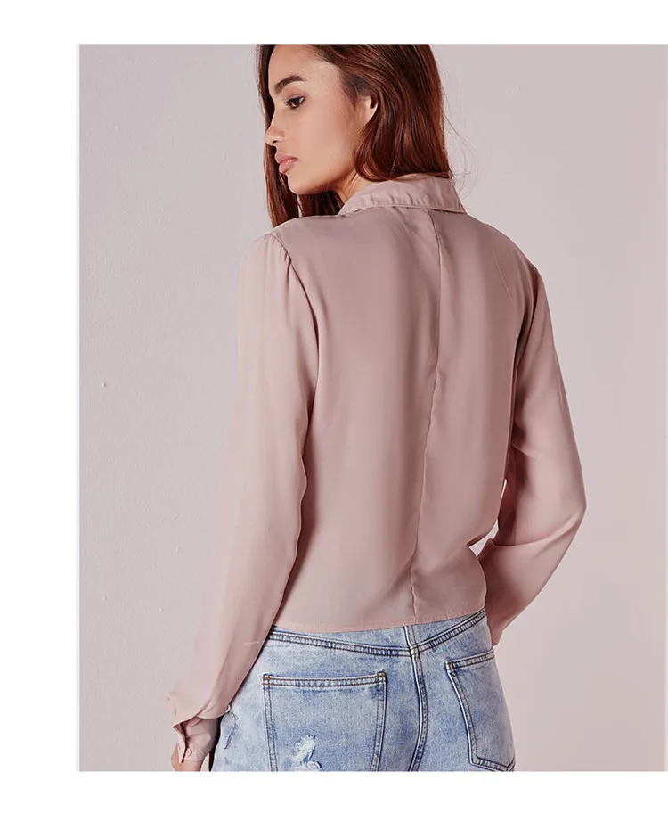 Blusa Feminina сексуальная шелковая блузка с v образным вырезом женская розовая рубашка