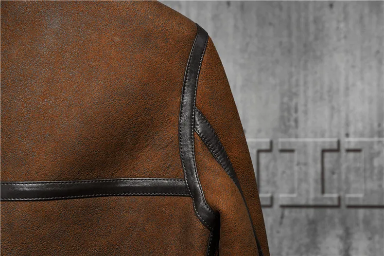Мужская куртка из овечьей кожи темно-коричневая B3 куртка оригинальная Летающая куртка мужская шуба авиация кожевенное ремесло пальто пилота WZ