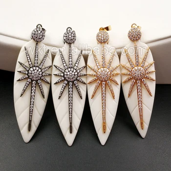

WT-P1094 Wholesale Natural Bone Pendant Unique Design Leaf Shape Bone With CZ Micro Pave Star Necklace Jewelry
