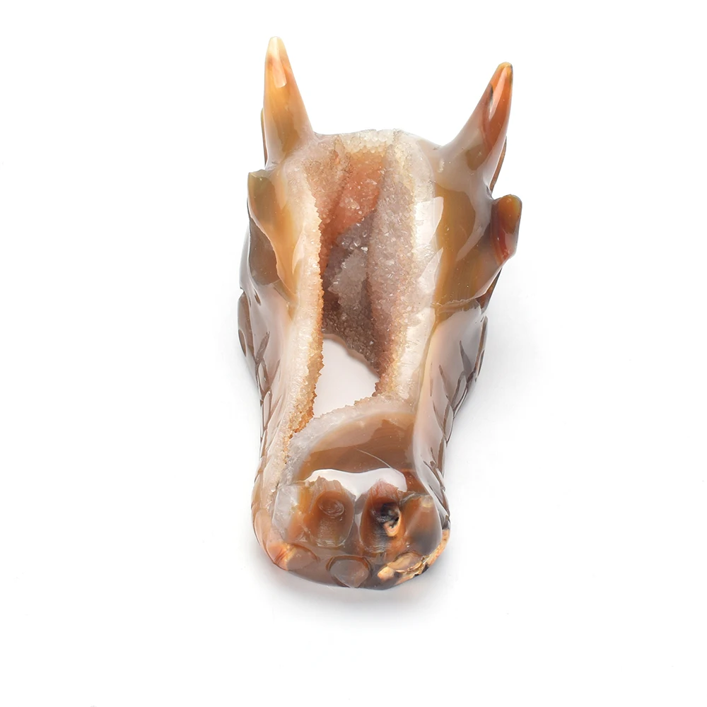 

4.7 '' Dragon Skull Figurine Natural Geode Agate Carved Crystal Skull Statue Christmas Gift Feng Shui Home Decor Art Collection