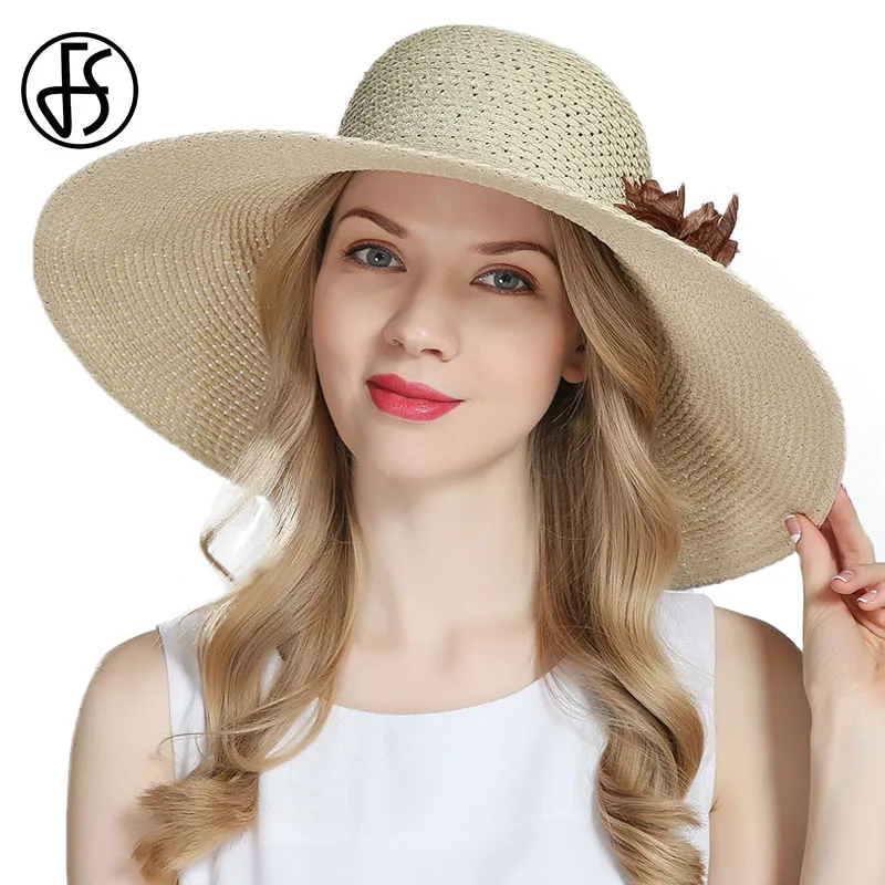 Fs Summer Straw Hat For Women Floppy Wide Brim Sun Visor -6465