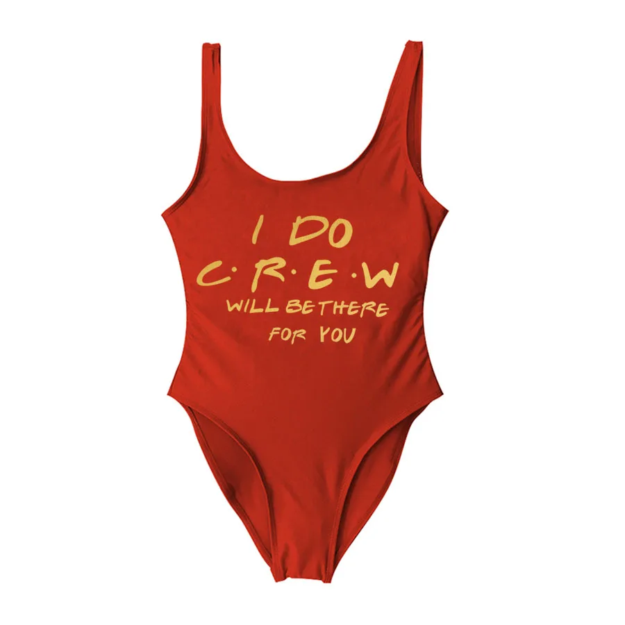 Золотой набивной невесты "I DO Crew" пляжная одежда невесты Цельный купальник Maillots de bain femmes боди подкладка бикини - Цвет: I DO Crew Brick Red