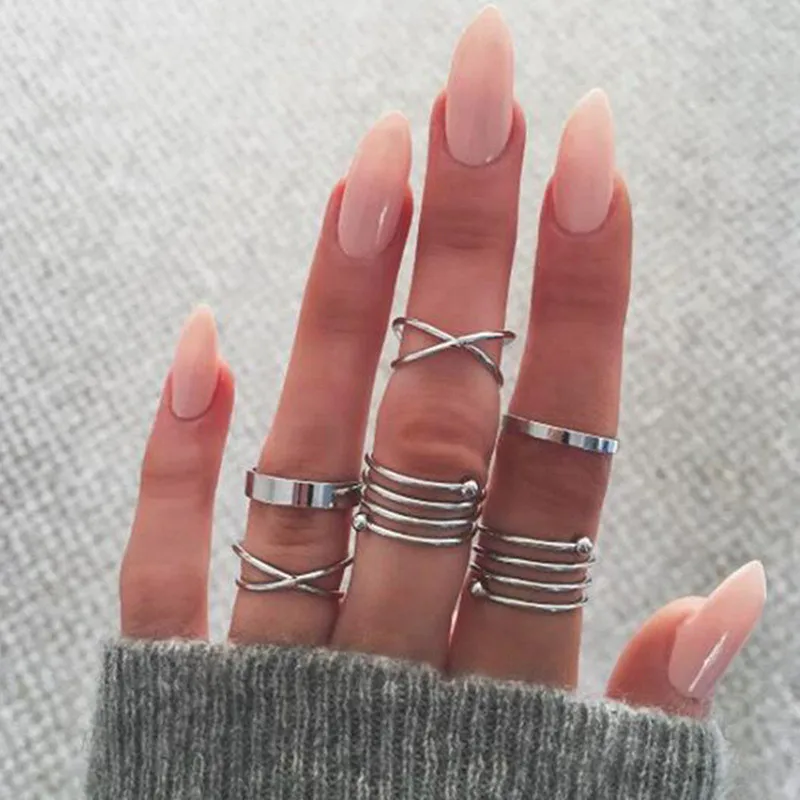 

6Pcs/Set European and American trade retro exaggerated joint ring cross between spring ring single ring wholesale