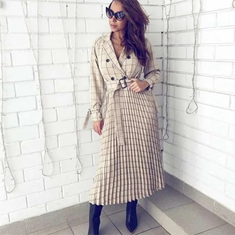 

2019 Real Zanzea Dress Sale Dress Women Vestido Longo De Festa Fashion Woman Decoration Plaid Pleated Retro European Style Wind