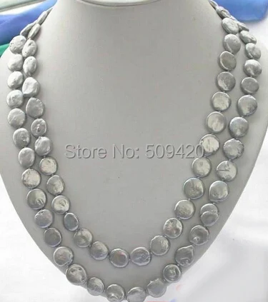 

Free Shipping >>>48" 14MM GRAY COIN FRESHWATER CULTURED PEARL NECKLACE