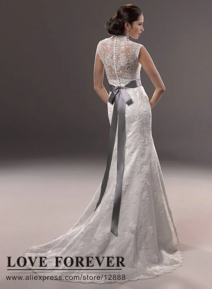 2017 Vintage New White Ivory Mermaid Bridal Wedding Dress Lace With 2017 Vintage New White Ivory Mermaid Bridal Wedding Dress Lace With Gray Sash Short Sleeve Vestido De Noiva In Dresses From Weddings Events On