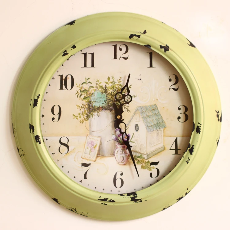 Fashion big circle rustic wall clock table vintage retro finishing wrought iron mute clock