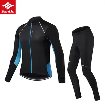 

Mens Cycling Sets Winter Thermal Fleece Jersey Santic Long Sleeve Cycling Jersey Set Mtb Bike Bicycle Wear cycling skinsuit