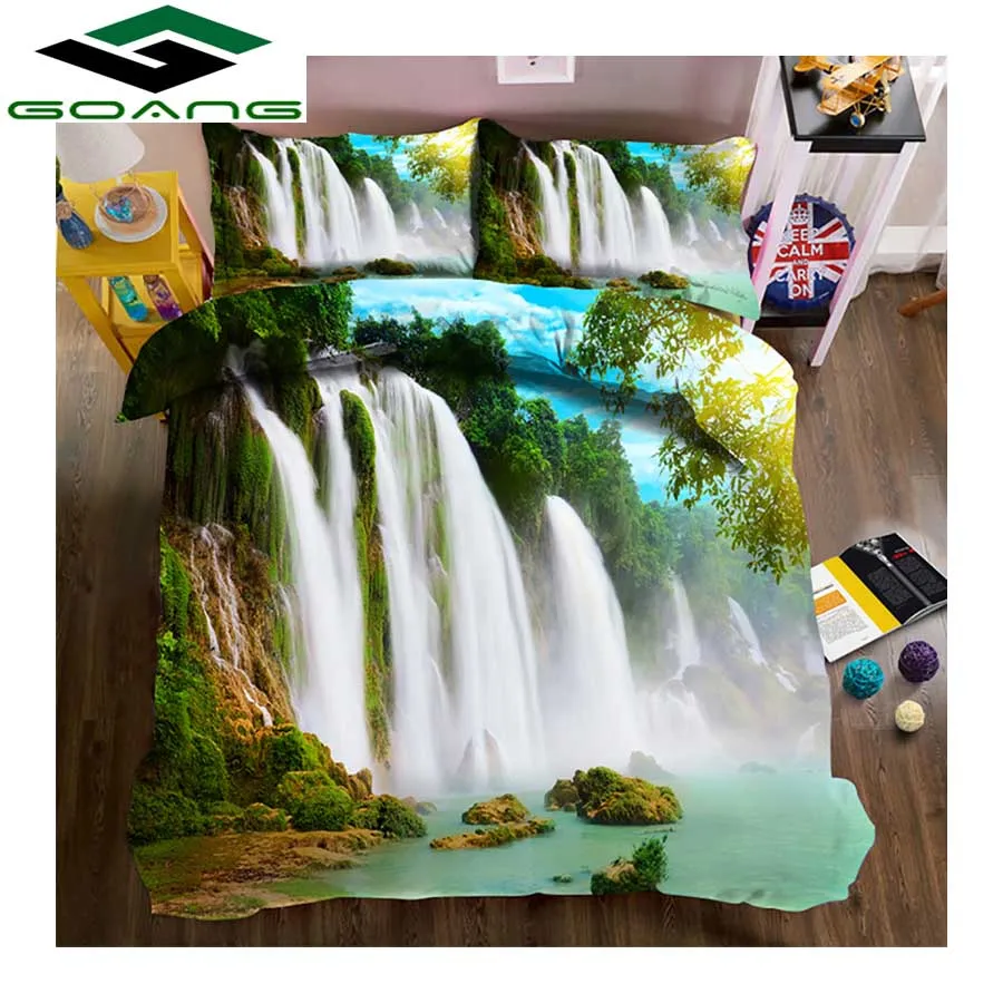 GOANG Theme hotel bedding set bed sheet duvet cover and pillowcase Home textiles 3d digital printing Natural scenery waterfall