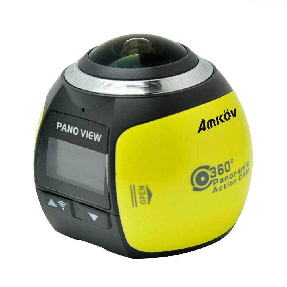 Amkov 4K 360 панорамная камера Ultra HD Wifi 2448*2448 Экшн-камера водонепроницаемая Спортивная камера для вождения VR - Цветной: Жёлтый / золотой