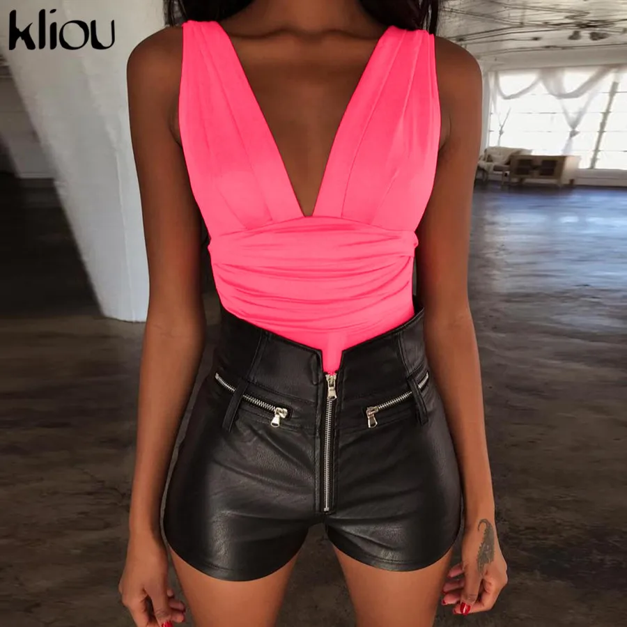Kliou النساء أزياء مثير العميق الخامس الرقبة داخلية أكمام عارية الذراعين الإناث مثير حزب نادي ضئيلة السروال القصير نحيل bodycon ارتداءها