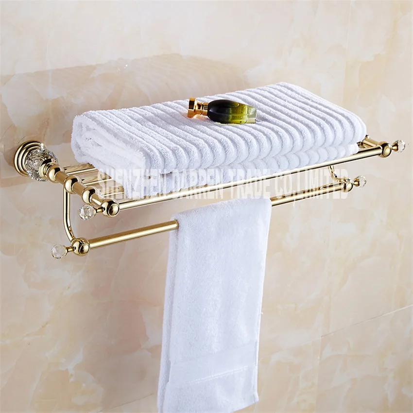 Brass+Crystal Titanium Gold Plating Towel Rack,towel Shelf with Bar