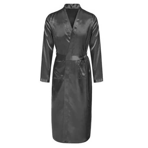 Темно-синий китайский мужской шелковый халат из вискозы летняя повседневная одежда для сна кимоно с v-образным вырезом юката банное платье размер s m l xl XXL - Цвет: Серый