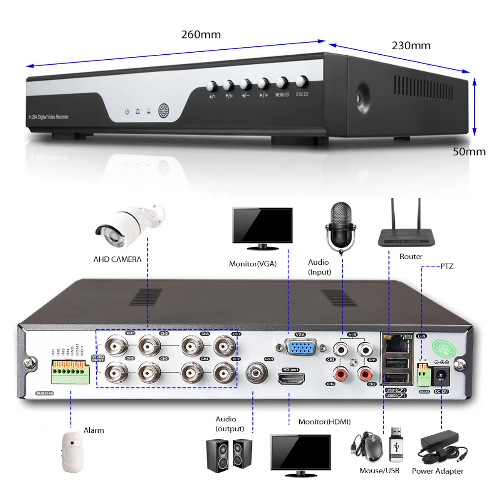 LOXCAM 8CH Full AHD-H 1080P Сеть AHD DVR 8ch 2MP NVR onvif 8ch h.264 1080P cctv автономное записывающее устройство DVR usb 3g Wifi сигнализация DVR