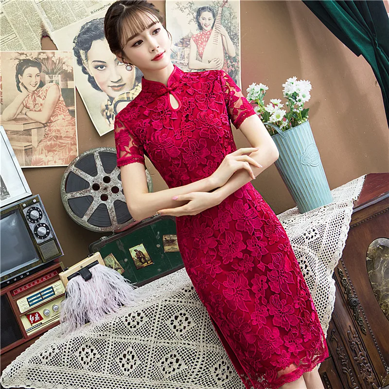 Новые китайские традиционные Стиль Cheongsam элегантный женские ручной работы и пуговицы платье воротник-стойка сексуальное короткое платье