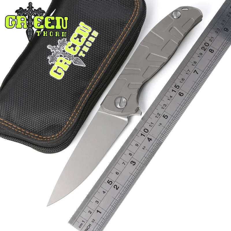 Green thorn F95 Flipper folding knife bearing D2 blade TC4 Titanium handle outdoor camping hunting pocket fruit knife EDC tools