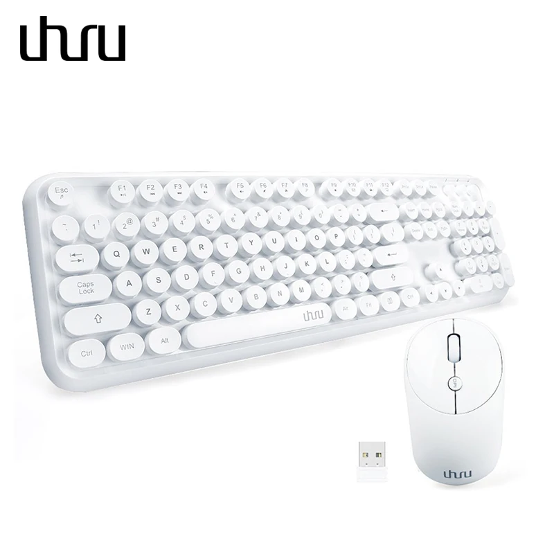 

UHURU Wireless Keyboard and Mouse Combo Round Key Office Gaming Keyboard 1600DPI Mouse With USB Dongle for Computer Laptop Mac