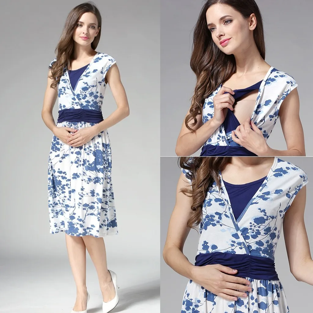 

Maternity Dresses Women Breastfeeding Cotton Floral Print Sleeveless Nursing Dress Pregnancy Dress Photography Premama Plus Size