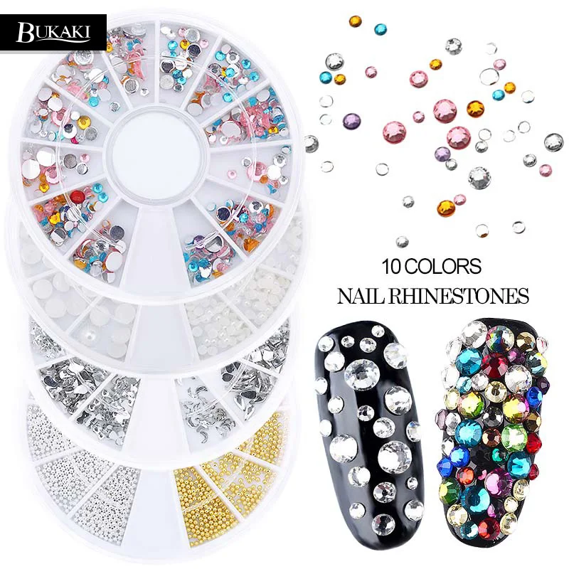 

BUKAKI Nail Crystals Jelly for Nail Art Designs Glass Gems Stones Metal Rhinestone Decoration French Manicure Nail Accessories