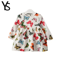 2-6 Years Little Girls Long Sleeve Dress Print Butterfly Kids Dress Children Clothes Cotton 3 4 5