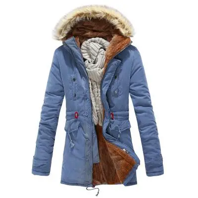 Мужские пальто, Зимняя Мода, новая мужская теплая куртка с меховым капюшоном, толстая, с хлопковой подкладкой, мужские Длинные парки, верхняя одежда T283 - Цвет: Синий