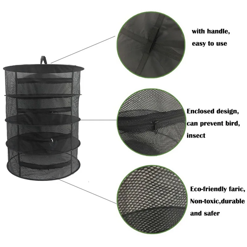 

Herb Drying Rack Net 4 Layer Herb Dryer Mesh Hanging Dryer Racks with Zipper E2S