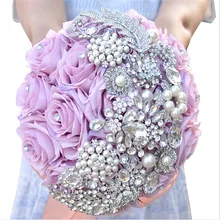 D511 Роскошные жемчужины Кристалл бисером Сатиновые розы/украшение на свадьбу свадебный букет невесты Букет Искусственный букет новое поступление