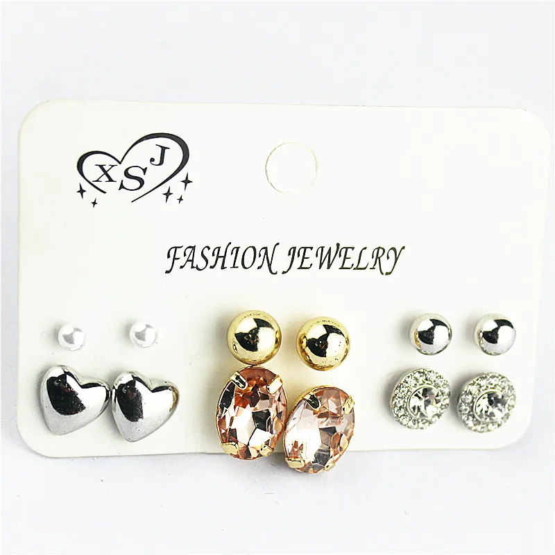 Стиль, женские Украшения для девочек на день рождения, серьги в форме сердца, жемчужный шар, 6 пар/комплект, смешанный костюм, серьги