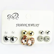 Стиль, женские Украшения для девочек на день рождения, серьги в форме сердца, жемчужный шар, 6 пар/комплект, смешанный костюм, серьги