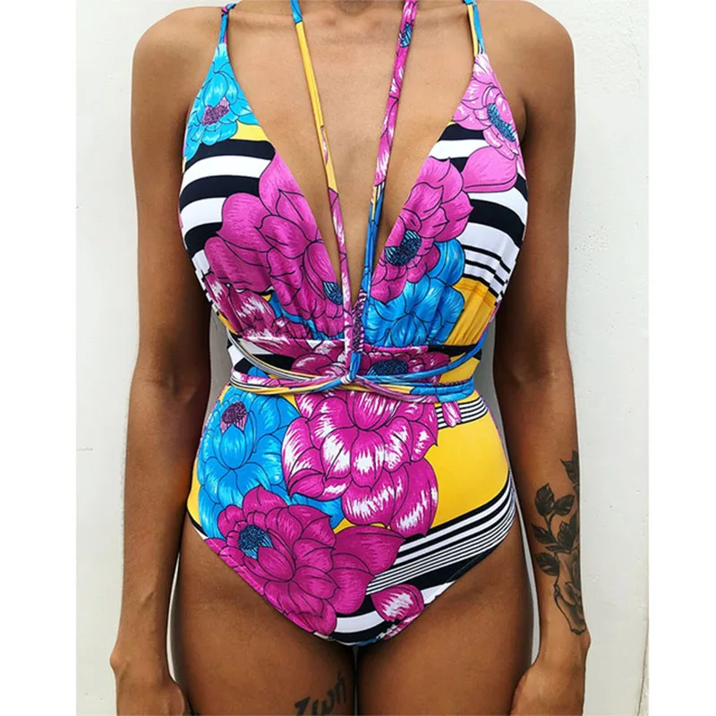

BISEAFAIRY Print New Arrival One Piece Swimsuit Hot Sale Women 2019 Summer Beach Monokini Swimwear Swim Wear Bathing Suits XL