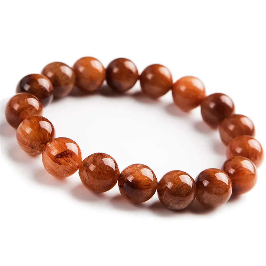 

11mm Genuine Brazil Natural Copper Rutilated Quartz Crystal Stretch Round Bead Bracelets For Women And Men