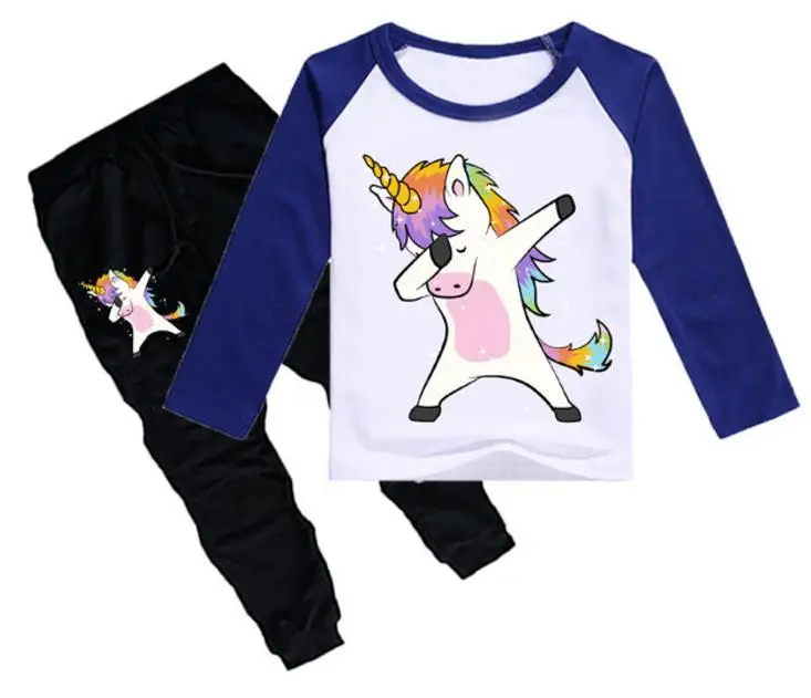 Детская демисезонная Одежда для мальчиков и девочек с изображением единорога, спортивный костюм для детей 2-12 лет, футболка+ штаны, пижамный комплект из 2 предметов - Цвет: style 23