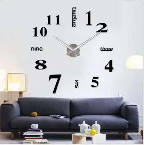 Настенные часы DIY 3D акриловые зеркальные наклейки украшение дома кварцевые часы Современный дизайн Большие зеркальные часы для гостиной - Цвет: Black Silver 17019