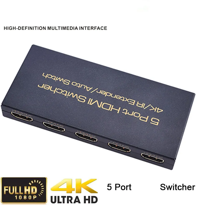 

Full HD 1080P 5 Port 4K HDMI Switcher 5 In 1 Out HDMI Auto Switcher Video Converter With IR Extender Function For HDTV