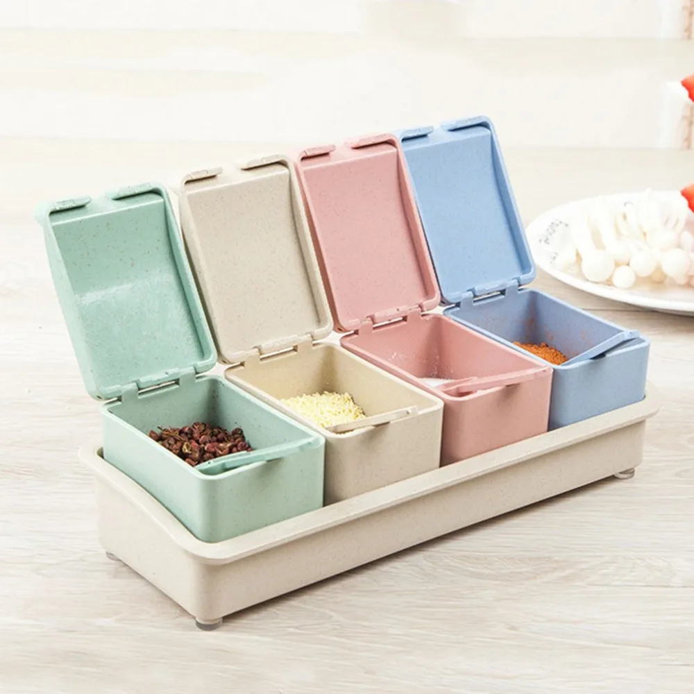 Buy Home Kitchen Four Grid Condiment Box Pro Environment Wheat Straw Spice Box