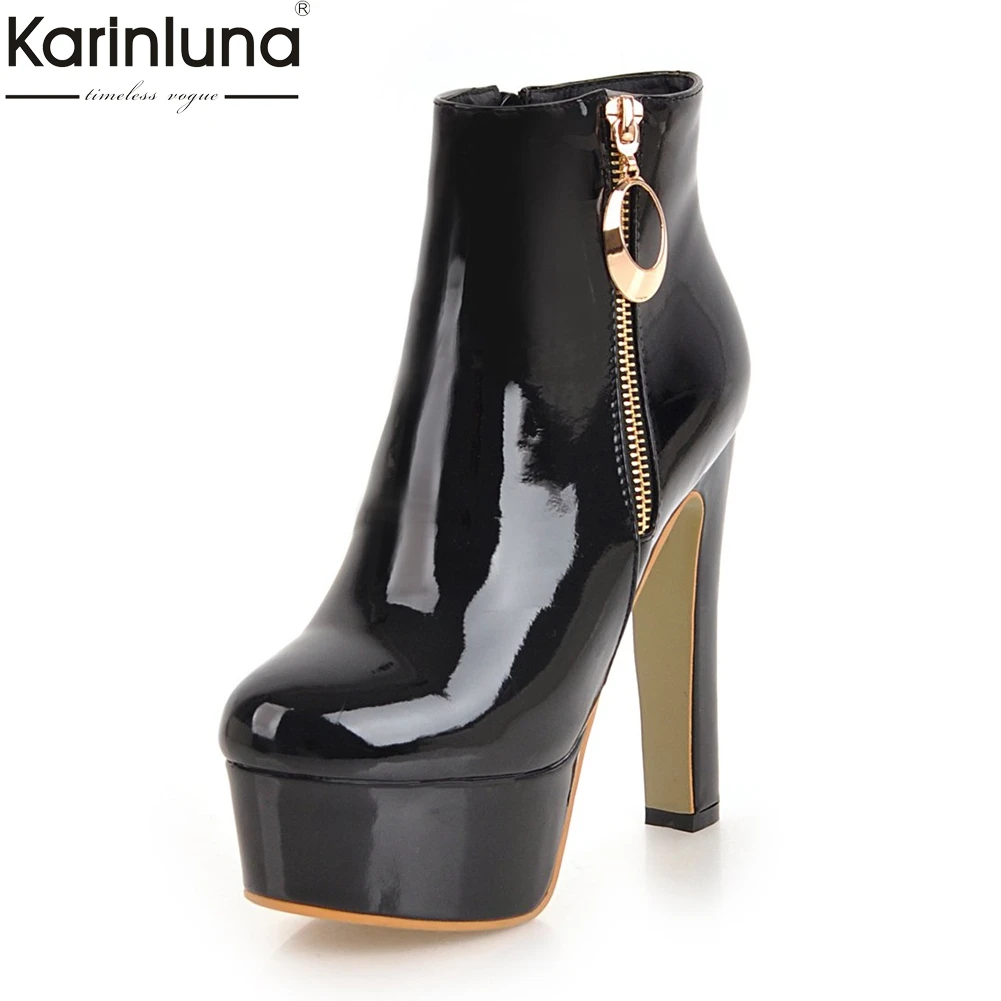 

Karinluna 2018 Large Size 34-47 sexy Platform Zip Up Women Shoes Woman High Heels Black Red party Ankle Boots Woman Shoes