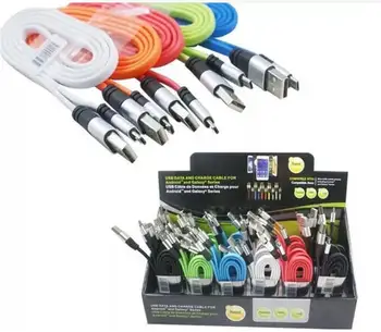 

3FT Metal Flat Noodle Micro USB Cable 2A Data Sync Fast Charging Adapter Cords for Mobile Phone Android V8 & Tablet Get Free Dis