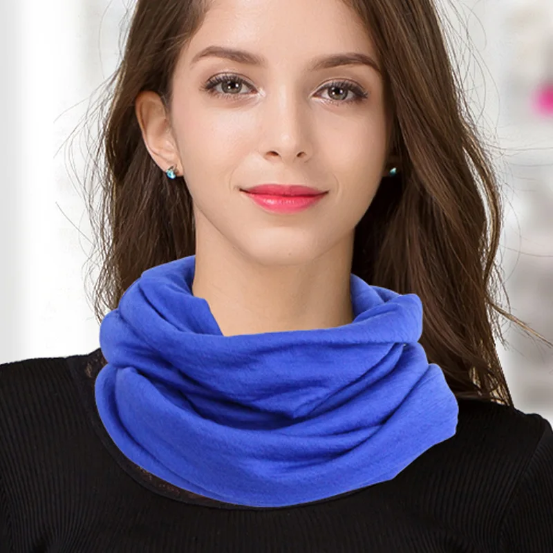 Шерсть теплые женские кольца шарфы дамские двойные петли ультра-тонкий вязаный шейный набор женские кольца шейный шарф осень зима женский - Цвет: blue