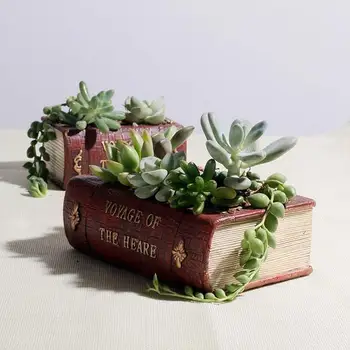 

Creative Resin Flower Pots For Succulents Bonsai Planter Vintage Books Garden Pots Plant Pot Fleur Home Garden free shipping