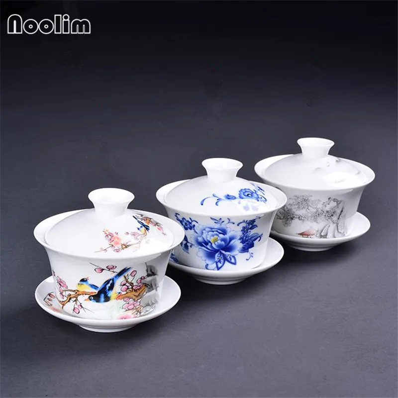 Керамические расписанные вручную чайные чашки Gaiwan, китайские чайные чашки Kong Fu, чайная посуда, аксессуары, домашний чайный набор, посуда для напитков