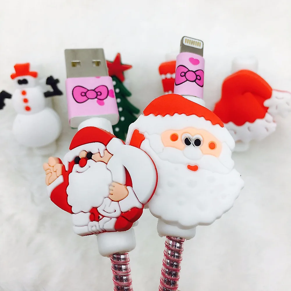 10 шт. рождественский стиль USB Зарядное устройство намотки кабеля Защитный чехол наушники шнур рукава провода крышка данные линии протектора для iphone