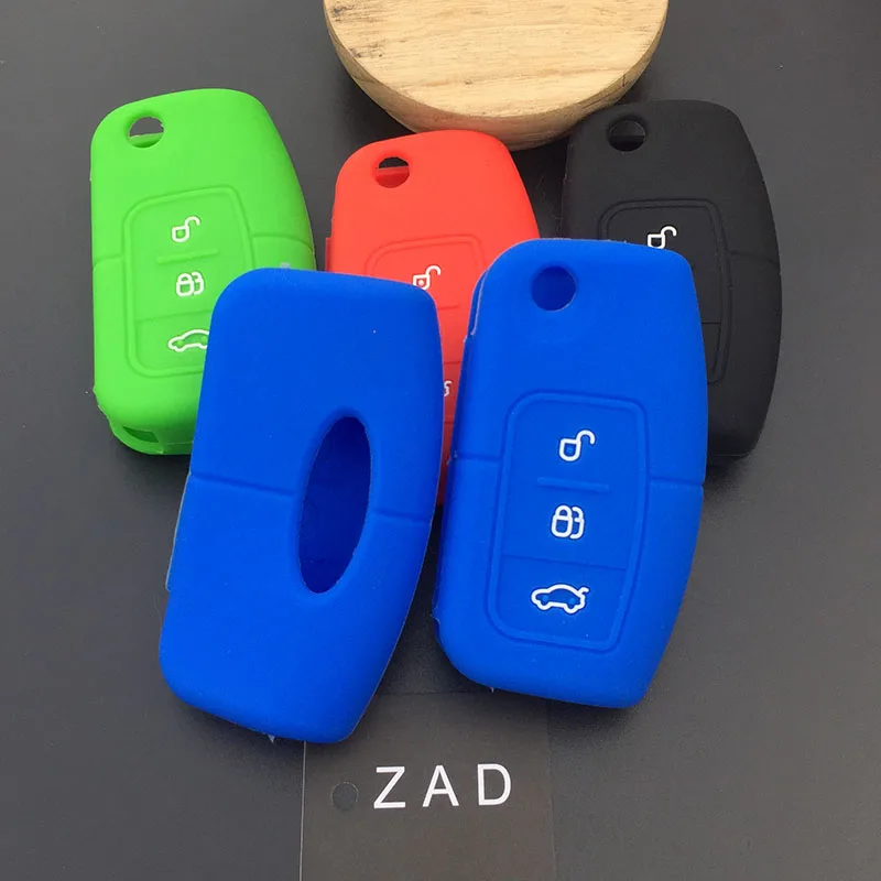 ZAD 3 buttons silicone rubber car key cover case shell fob holder for Ford Ecosport Fiesta Mondeo Escape 3 Focus 2 key protector